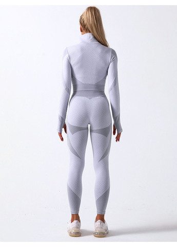 Спортивный костюм для фитнеса женский, бесшовный, комплект тройка - лосины, топ, рашгард, Euphoria, (светло-серый) FITCRUSH (338379735)