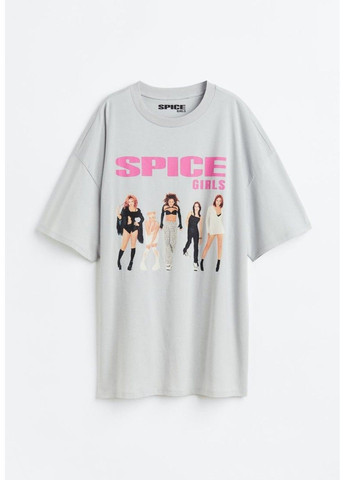 Светло-серая летняя женская футболка оверсайз с принтом н&м (56641) хxs светло-серая H&M