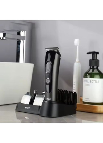 Професійна машинка для стрижки волосся з підставкою акумуляторний триммер для бороди та вусів з 5 насадками (MS197) VGR (361029178)