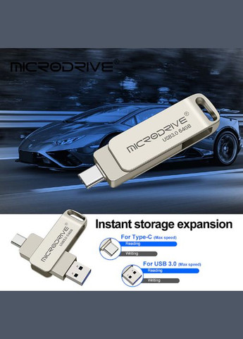 USB Флешка 2в1 64GB Type-C USB 3.0 для телефону та комп'ютера Silver Microdrive (297869227)