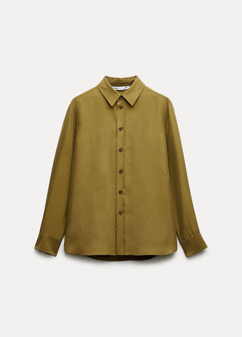 Оливковая классическая рубашка однотонная Zara