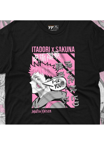 Черная футболка c принтом магическая битва - итадори и сукуна No Brand
