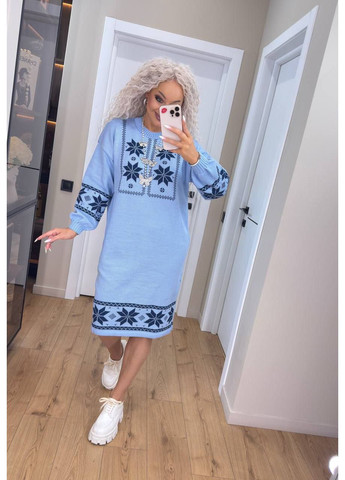 Блакитна повсякденний сукня в'язана тепла  LeVi