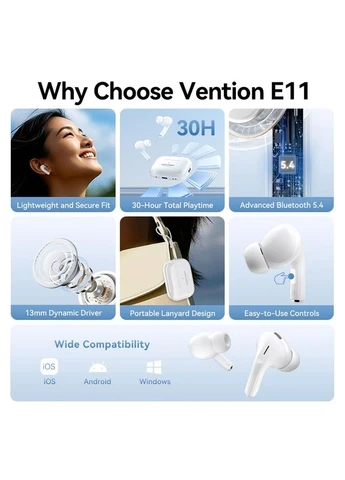 Навушники TWS Elf Earbuds ECHO LITE E11 White Vention (383420439)