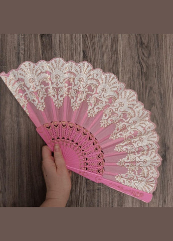 Віяло виконане в рожевому кольорі з золотистим мереживним візерунком No Brand (342065211)