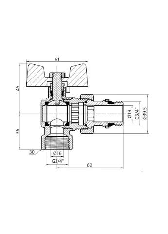 Кран Американка Standart с антипротечкой угловой 3/4 PN40 конус SD901NW20PN40 Thermo Alliance (397093570)