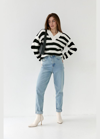 Чорно-білий зимовий жіночий пуловер в'язаний пуловер No Brand