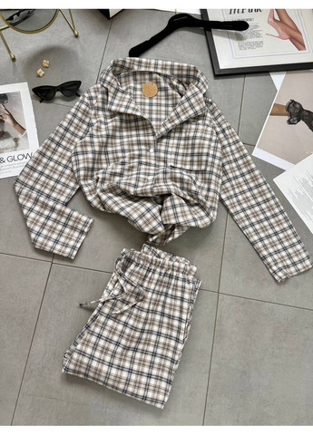 Темно-голубая всесезон пижама рубашка + брюки No Brand