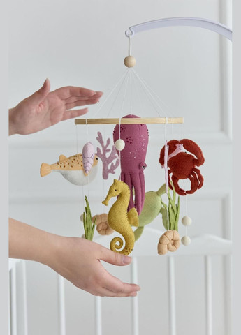 Дитячий музичний мобіль на ліжечко WoollyFox "Морський світ: восьминіг, краб, морський коник" No Brand (342758019)