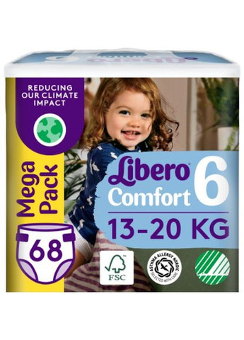 Підгузок Comfort Розмір 6 (1320 кг) 68 шт (7322541757025) Libero comfort розмір 6 (13-20 кг) 68 шт (268140786)