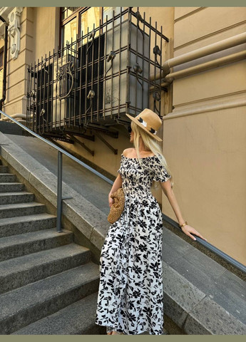 Білий красива ніжна літня сукня-максі із софту в квітковому принті, приємна до тіла легка сукня (нагору сукні на резинці) No Brand