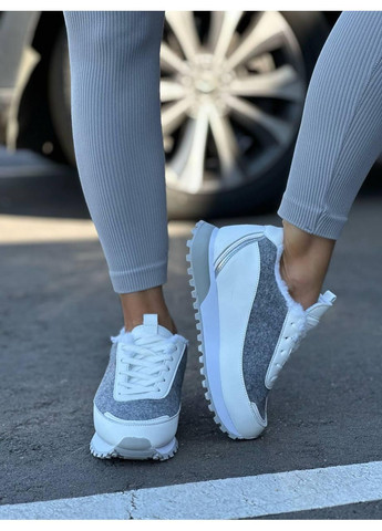 Жіночі кросівки утеплені хутром барашик сірі з білим повсякденні зимові No Brand комбіновані зими (362961343)