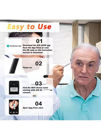 Бездротовий Wi-Fi Отоскоп (ендоскоп) для вух Y39 Black 1080P Full HD з камерою, підсвіткою та набором ложечок China (364233607)