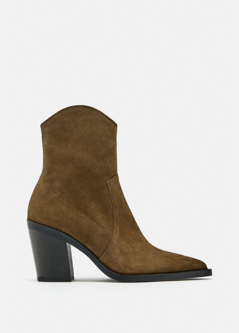 Осенние женские кожаные ботинки 39 размер коричневые 2109210113 Zara из натуральной замши