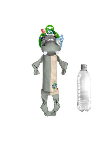 Игрушка для собак Бегемот с пластиковой бутылкой и пищалкой GiGwi ECO FRIENDZ, переработанный текстиль, ПЭТ, 39 см WAUDOG (362582325)