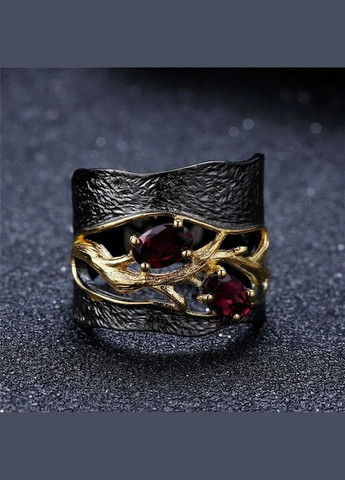 Женское черное широкое кольцо с красными фианитами размер 19 Fashion Jewelry (290664045)