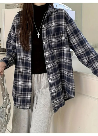 Цветная рубашка в клетку No Brand с длинным рукавом