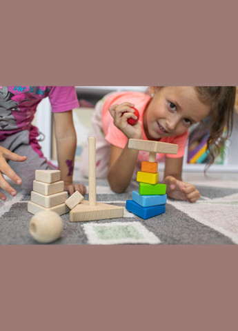 Піраміда дитяча трикутна 9х15 см різнокольорова іграшка з натурального дерева HM furnitura (330605640)