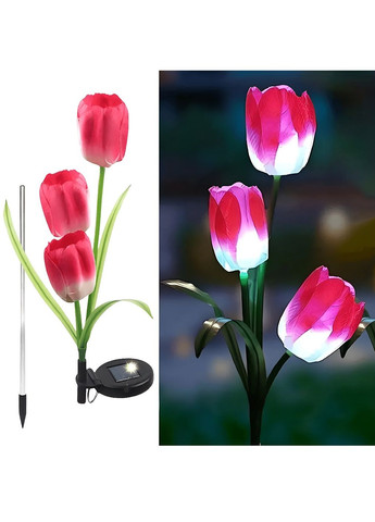 Ліхтар лампа світильник газонний садовий на сонячній батареї із сутінковим датчиком 42,5 см (479884-Prob) Тюльпан червоний Unbranded (325810147)