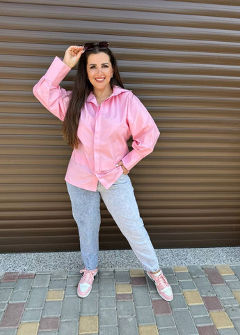 Розовая повседневный рубашка однотонная Tik-Tak с длинным рукавом