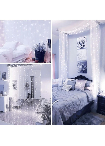 Світлодіодна кімнатна гірлянда штора водоспад на вікно з роботою від мережі контролером 3х3 м 480LED (478656-Prob) Біла Unbranded (307994195)