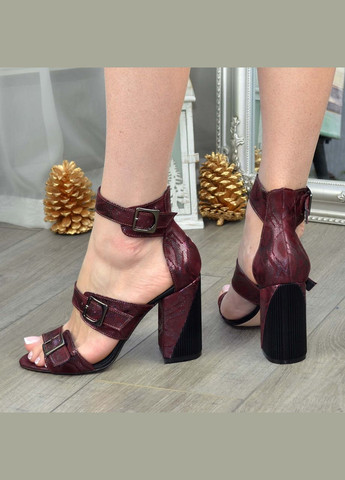 Бордовые босоножки женские кожаные на высоком каблуке,. 39 размер Vasha para с ремешком