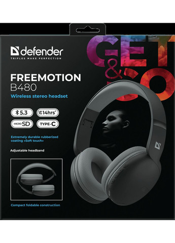 Гарнитура FreeMotion B480 Bluetooth Black (63480) (7151837) Defender (360397690)