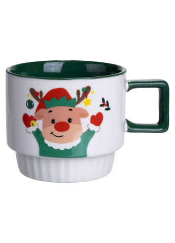 Новогодняя фарфоровая Новогодний олень 400 (мл) Белая с зеленым FM-CS-50O Yiwu (370802285)
