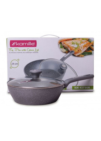 Сковорода-сотейщик Granite d 24 см с крышкой KM-4275GR Kamille (317045899)