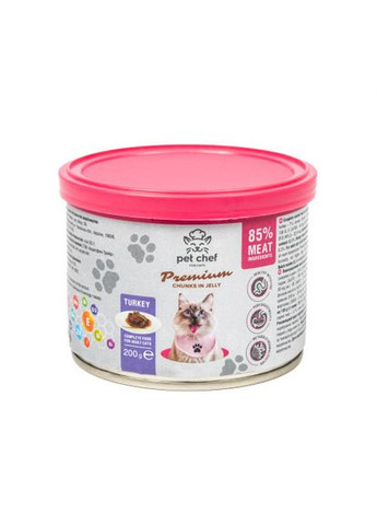 Корм вологий для дорослих котів, шматочки в желе з індичкою 200 г (*) Pet Chef (322592242)