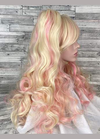 Парик блонд с розовым с двумя хвостами Лолита волнистая длинная 65см женская искусственная с длинной челкой No Brand 4866 (304996593)