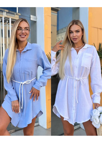 Білий сукня-сорочка натуральний муслін,з поясом у комплекті на ґудзиках Україна