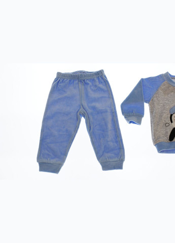 Блакитний зимній костюм з довгим рукавом для хлопчика велюровий з пінгвіном блакитний 80 см (34689) Murat baby