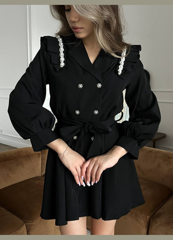 Чорна ділова, повсякденний сукня-піджак кльош Україна однотонна