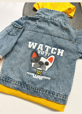 Комбінована демісезонна джинсівка watch out з жовтими вставками 10539 No Brand