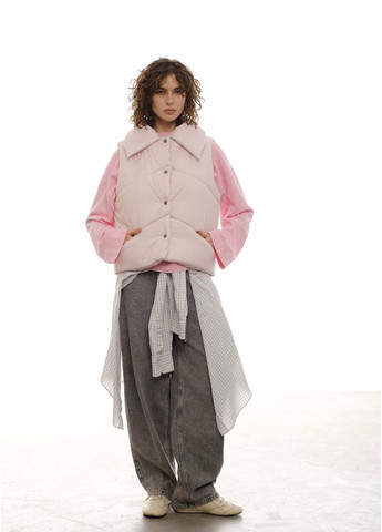 Жилетка з відстібним коміром рожева солодка вата HOCHUSOBITAKE (322860787)