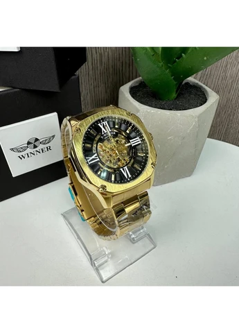 Чоловічий Механічний Годинник Winner Gmt-1159 Gold Золотий Наручний Годинник Віннер Seli No Brand (394390701)