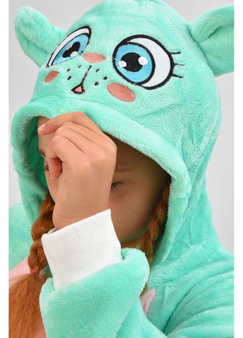 Мятная зимняя пижама кигуруми детская мятного цвета с принтом комбинезон Let's Shop