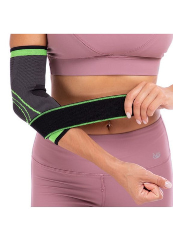 Налокітник еластичний з фіксувальним ремнем (1шт) ST-2506 (поліамід, спандекс, сірий-салатовий) (ST-2506_M) SIBOTE (361436989)