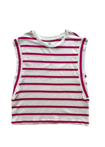 Розовая летняя футболка без рукавов полосатая бело-розовая 2000-74 (152 см) OVS