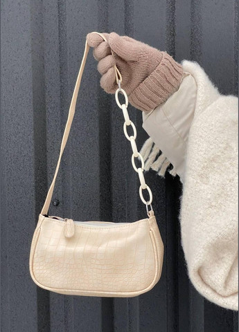 Жіноча маленька сумка багет на ланцюжку ремінці рептилія молочна біла бежева No Brand (288132517)