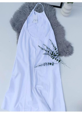 Білий джинсова сукня trf із коміром хальтер Zara