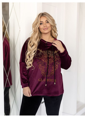 Жіночий велюровий костюм зі стразами та лосинами з утяжкою No Brand (373069326)