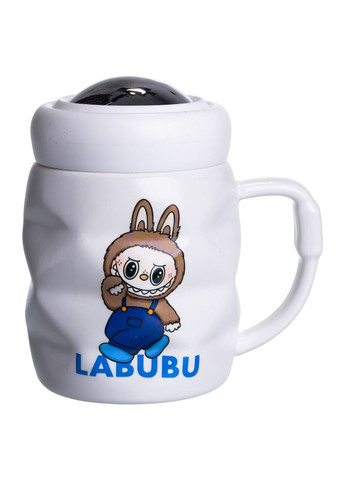 Чашка фарфоровая с крышкой Labubu 400 (мл) подарочная кружка прикольная чашка для детей на подарок с синим FM-54A Yiwu (370974024)