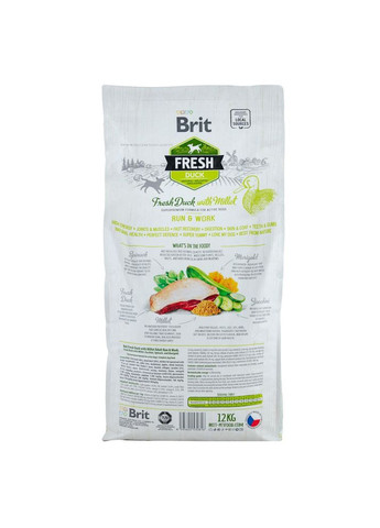Корм сухий Duck/Millet Active Run and Work для дорослих активних собак з качкою та пшоном 12 кг Brit Fresh (362700724)