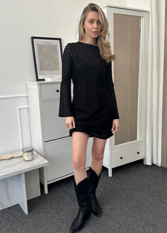 Чорна кежуал вишукана подвійна міні сукня з довгими рукавами Україна однотонна