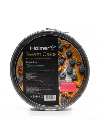 Форма для випікання кругла роз'ємна 18 cм Sweet cake з антипригарним покриттям вуглецева сталь Holmer Форма для выпекания круглая разъемная 18 см Sweet cake с антипригарным покрытием черный углеродистая сталь (309018679)