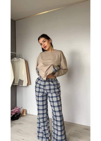 Женский домашний костюм в клетку из хлопка синего цвета 35958 No Brand (368969344)