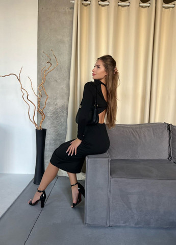 Черное повседневный приталенное платье с открытой спинкой силуэтная Україна однотонное