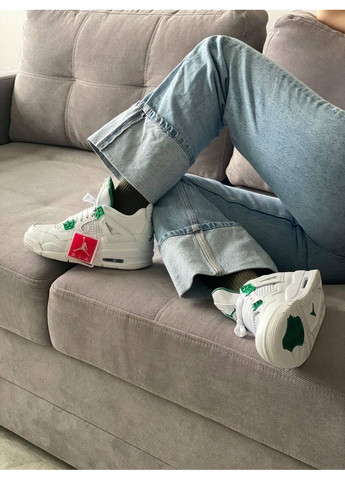 КРОССОВКИ ЖЕНСКИЕ NIKE AIR JORDAN RETRO 4 WHITE GREEN НАЙК АИР ДЖОРДАН No Brand серые демисезоны (368869481)